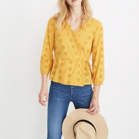 Madewell Tops - Madewell eyelet wrap blouse. XXS